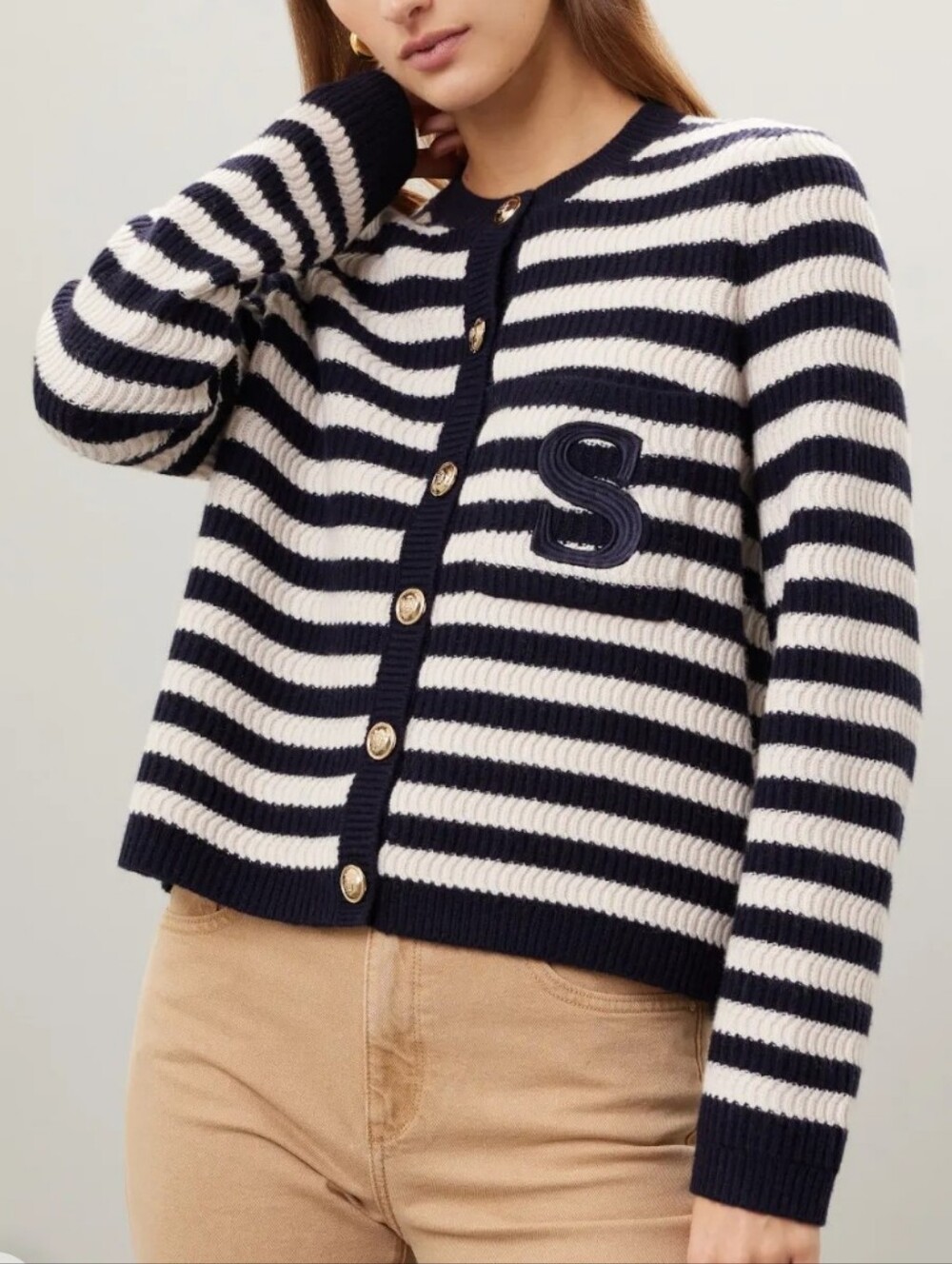 SANDRO Striped Knit Cardigan